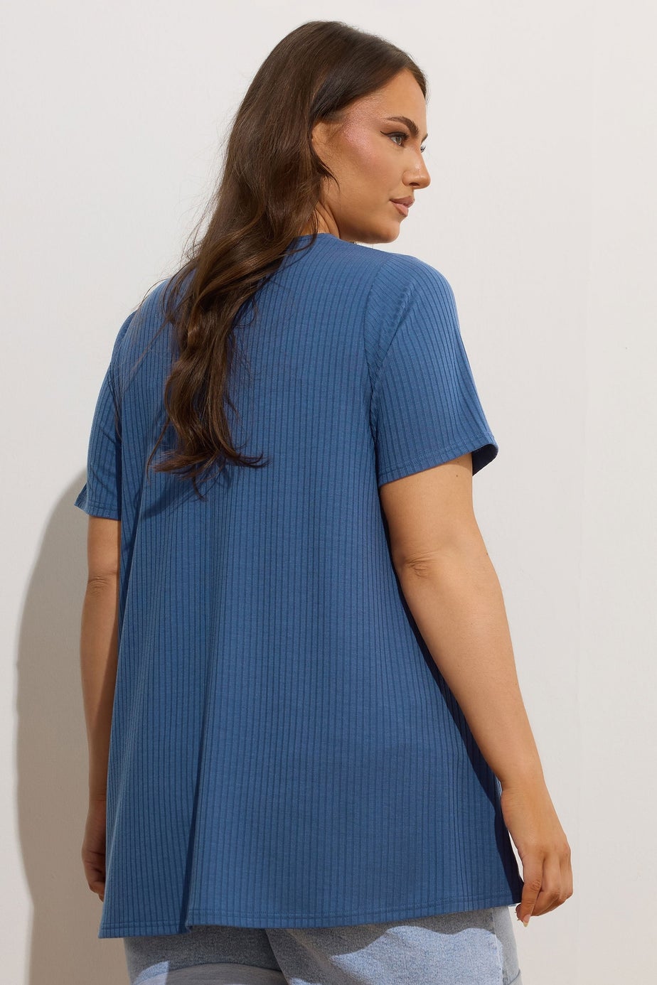 Yours Curve Blue Ribbed Swing Top