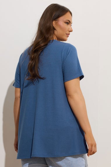 Yours Curve Blue Ribbed Swing Top
