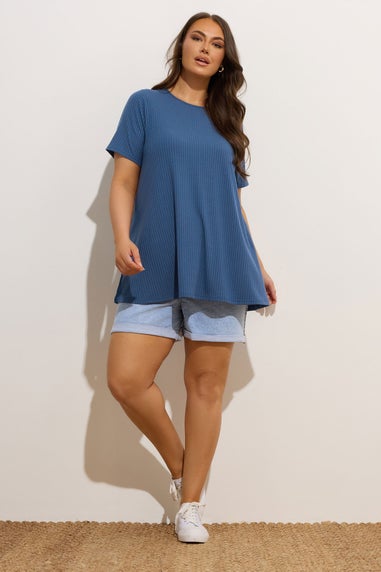 Yours Curve Blue Ribbed Swing Top