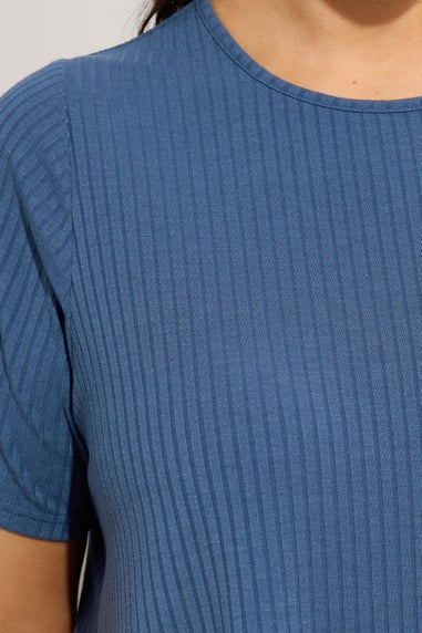 Yours Curve Blue Ribbed Swing Top