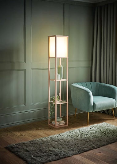 ValueLights Struttura Pink Wood Shelving Floor Lamp