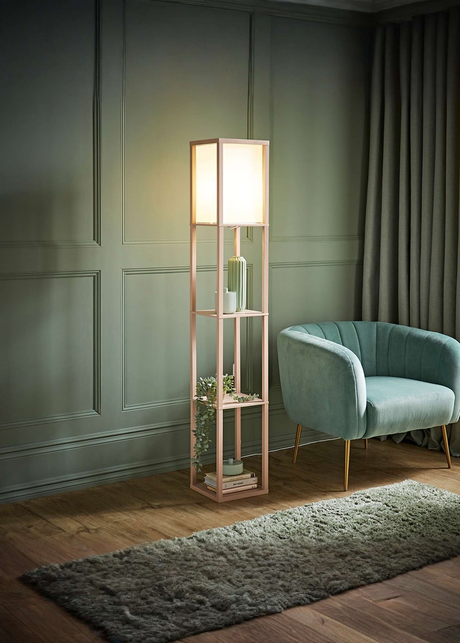 ValueLights Struttura Pink Wood Shelving Floor Lamp