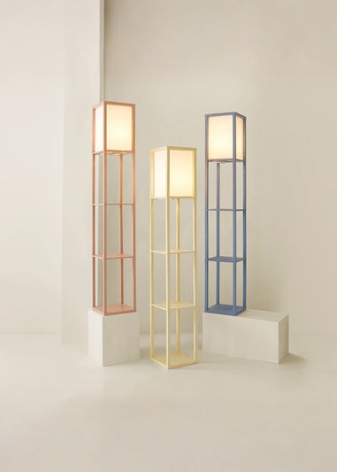 ValueLights Struttura Pink Wood Shelving Floor Lamp