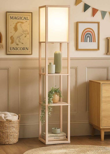 ValueLights Struttura Pink Wood Shelving Floor Lamp