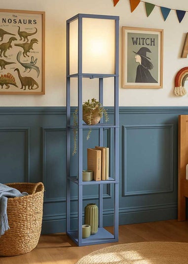 ValueLights Struttura Blue Wood Shelving Floor Lamp
