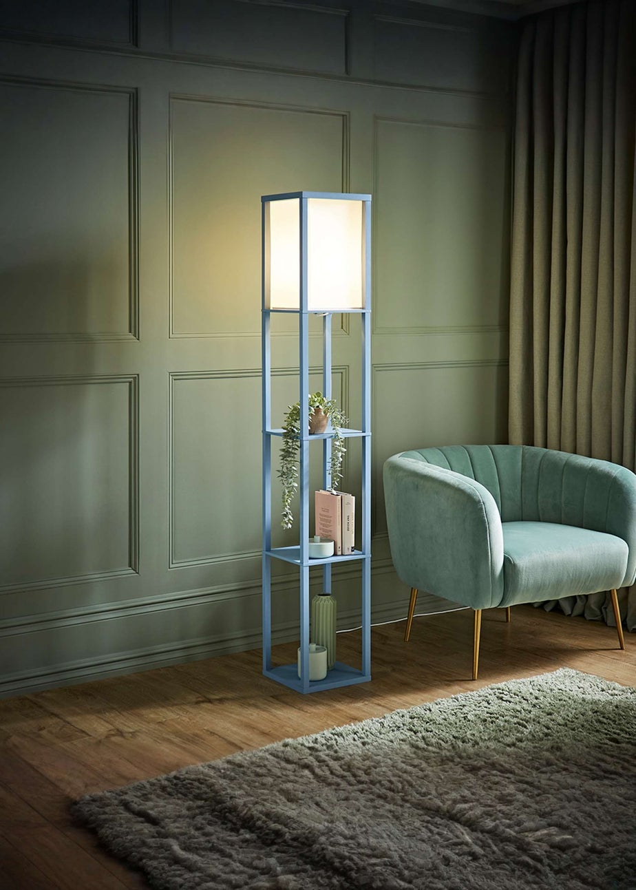 ValueLights Struttura Blue Wood Shelving Floor Lamp