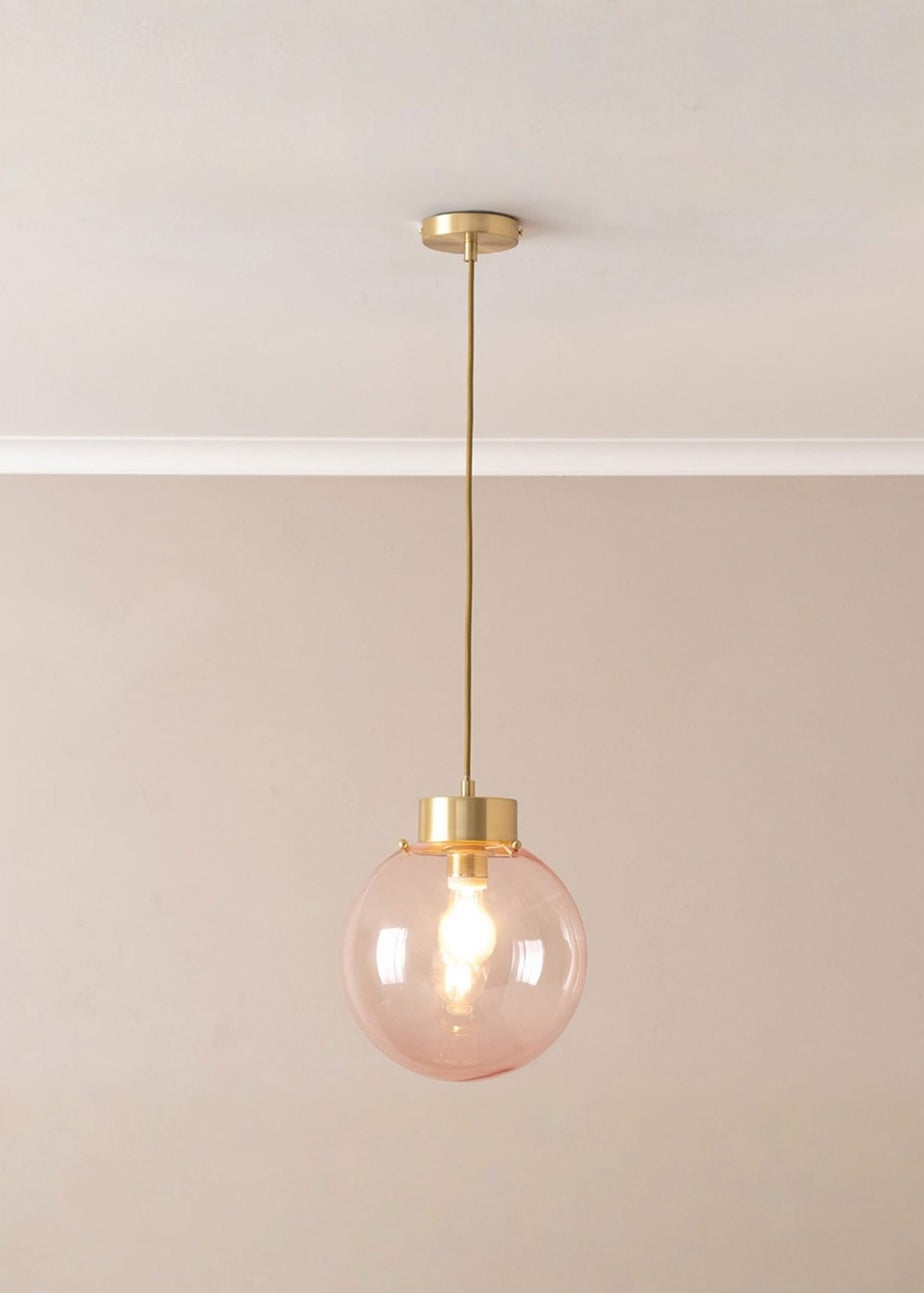 ValueLights Frenchie Pink Glass Globe Brushed Gold Capped Ceiling Light