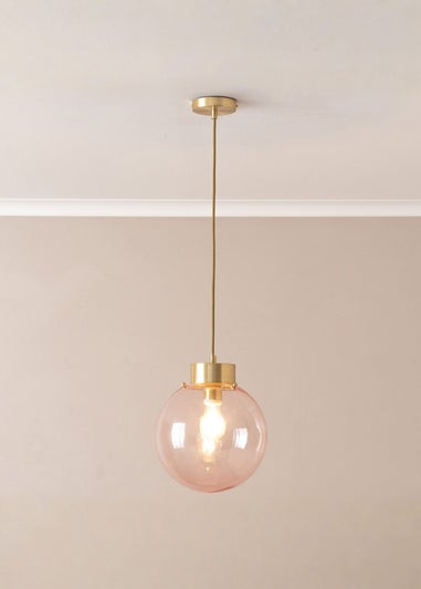 ValueLights Frenchie Pink Glass Globe Brushed Gold Capped Ceiling Light
