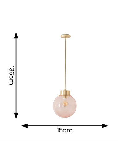 ValueLights Frenchie Pink Glass Globe Brushed Gold Capped Ceiling Light