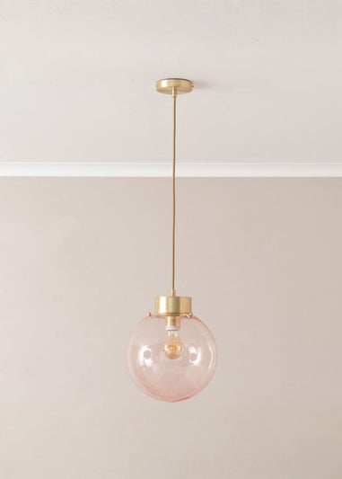 ValueLights Frenchie Pink Glass Globe Brushed Gold Capped Ceiling Light