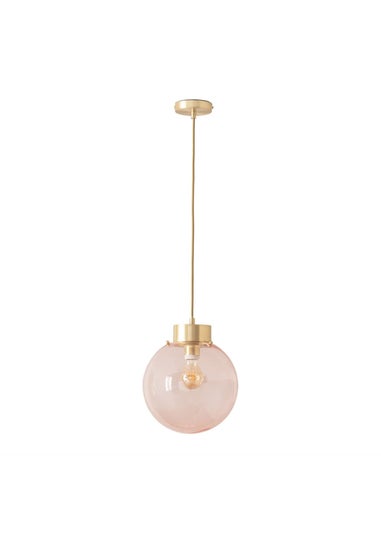 ValueLights Frenchie Pink Glass Globe Brushed Gold Capped Ceiling Light