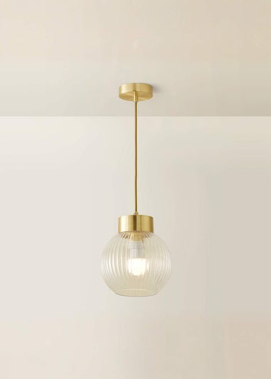 ValueLights Maddison Ribbed Glass Shade Brushed Gold Capped Ceiling Light