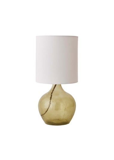 ValueLights Emily Dark Green Glass Table Lamp Natural Lampshade