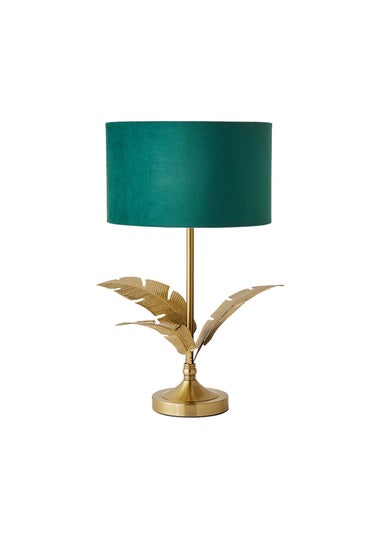 ValueLights Christina Gold Palm Leaf Table Lamp Green Velvet Lampshade