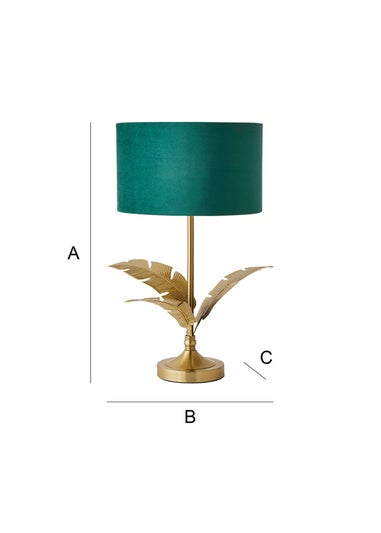 ValueLights Christina Gold Palm Leaf Table Lamp Green Velvet Lampshade