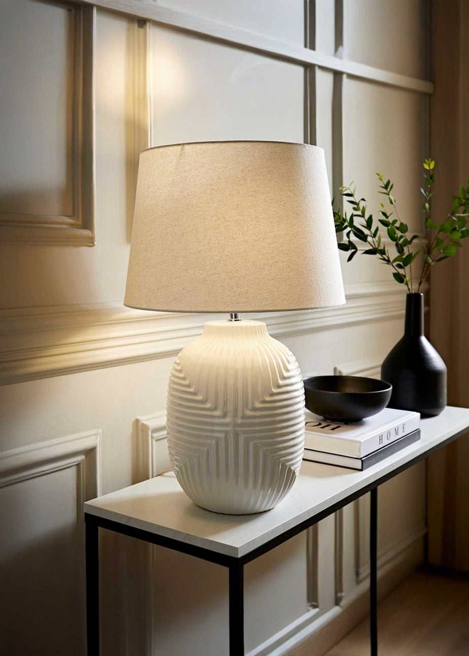 ValueLights Harrison White Ribbed Large Table Lamp