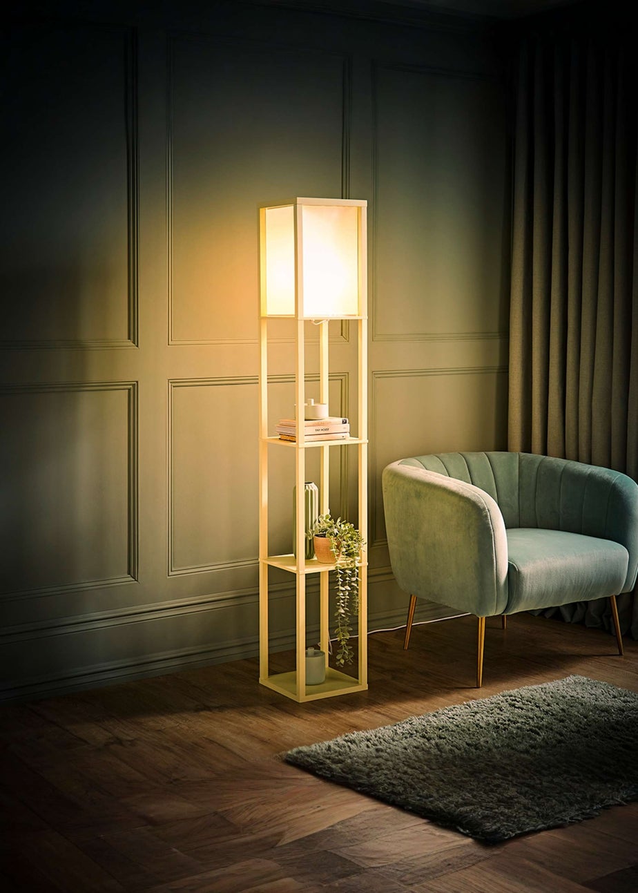 ValueLights Struttura Yellow Wood Shelving Floor Lamp