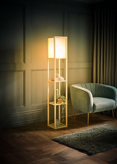 ValueLights Struttura Yellow Wood Shelving Floor Lamp