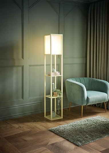 ValueLights Struttura Yellow Wood Shelving Floor Lamp