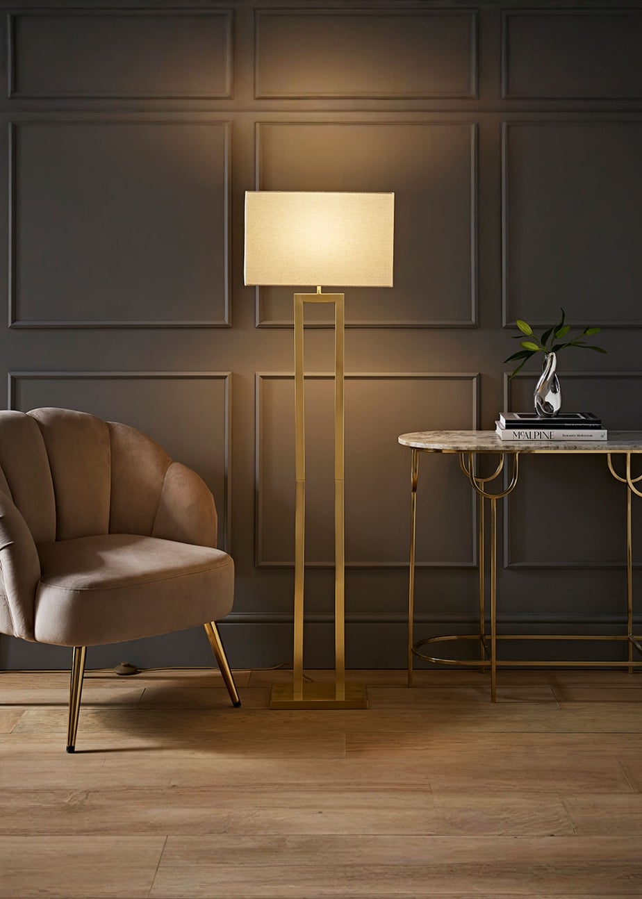 ValueLights Gloria Gold Double Stem Metal Floor Lamp with Rectangular Lampshade