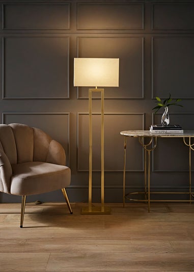 ValueLights Gloria Gold Double Stem Metal Floor Lamp with Rectangular Lampshade
