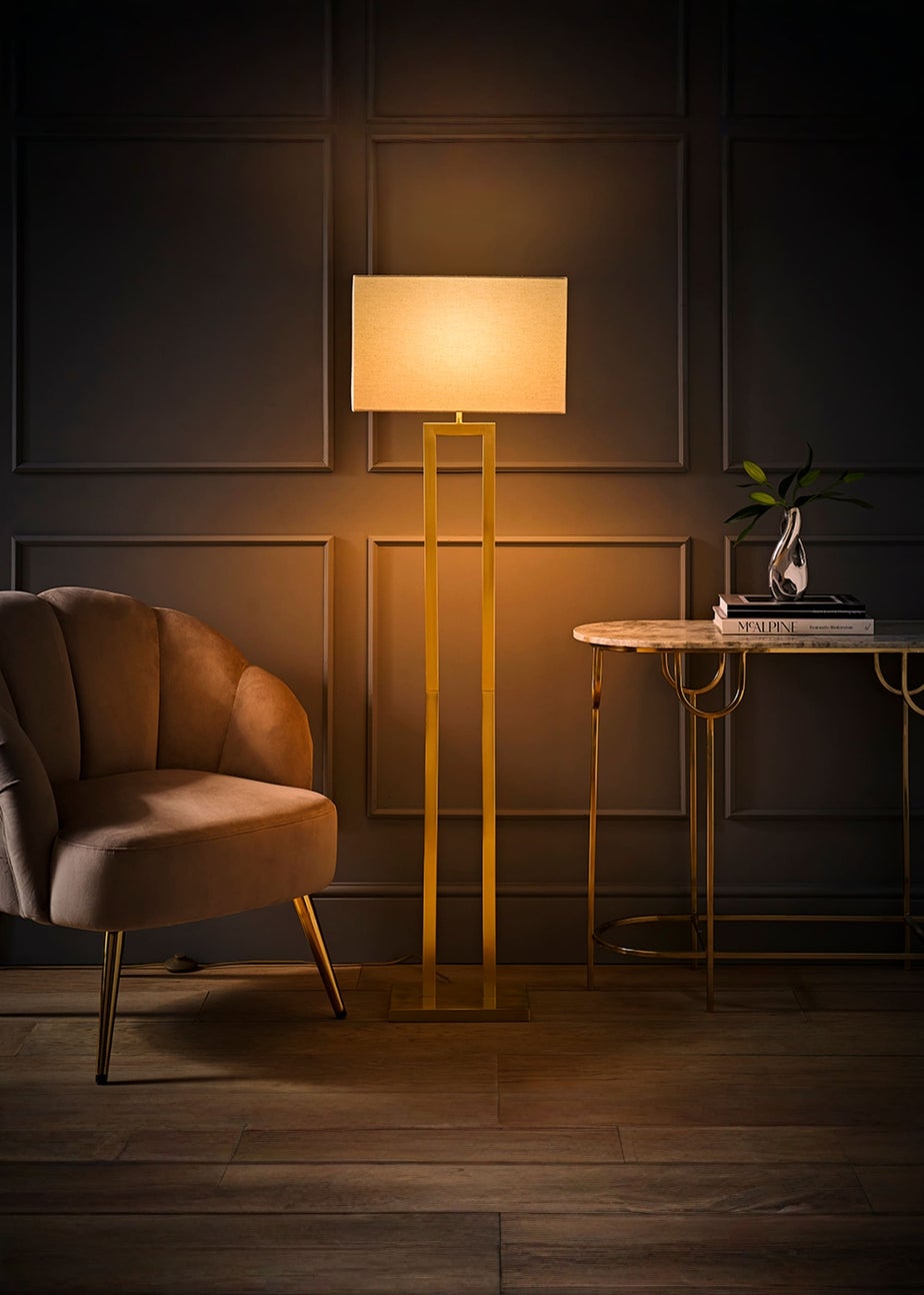 ValueLights Gloria Gold Double Stem Metal Floor Lamp with Rectangular Lampshade