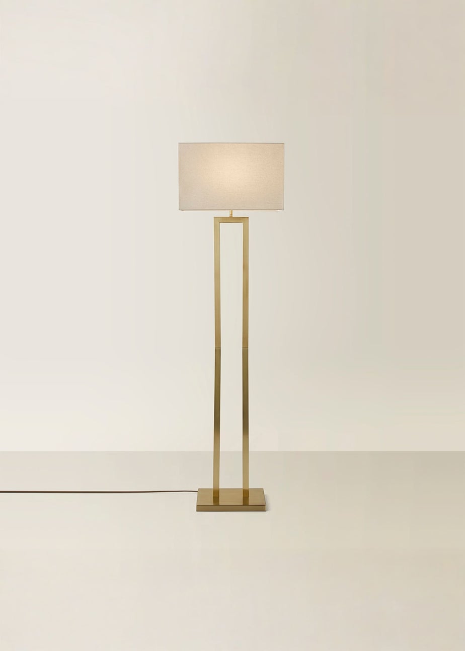 ValueLights Gloria Gold Double Stem Metal Floor Lamp with Rectangular Lampshade