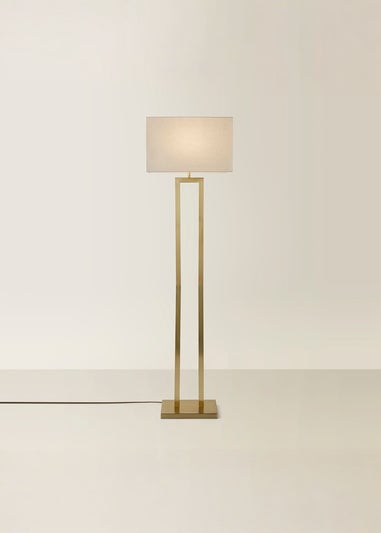 ValueLights Gloria Gold Double Stem Metal Floor Lamp with Rectangular Lampshade