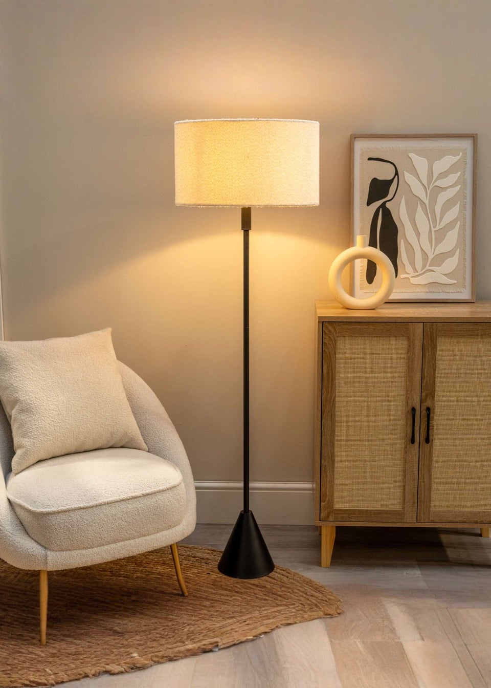 ValueLights Mitch Wood Triangle Floor Lamp Natural Lampshade