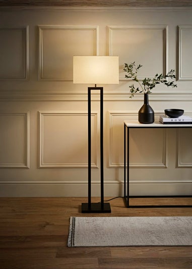 ValueLights Gloria Black Double Stem Metal Floor Lamp with Rectangular Lampshade