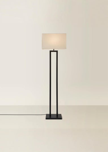 ValueLights Gloria Black Double Stem Metal Floor Lamp with Rectangular Lampshade