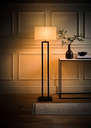ValueLights Gloria Black Double Stem Metal Floor Lamp with Rectangular Lampshade