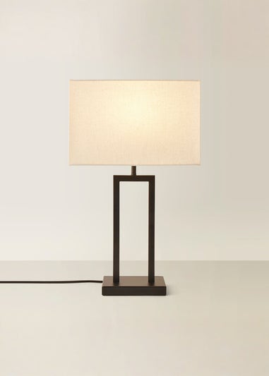 ValueLights Gloria Black Double Stem Table Lamp with Rectangular Lampshade