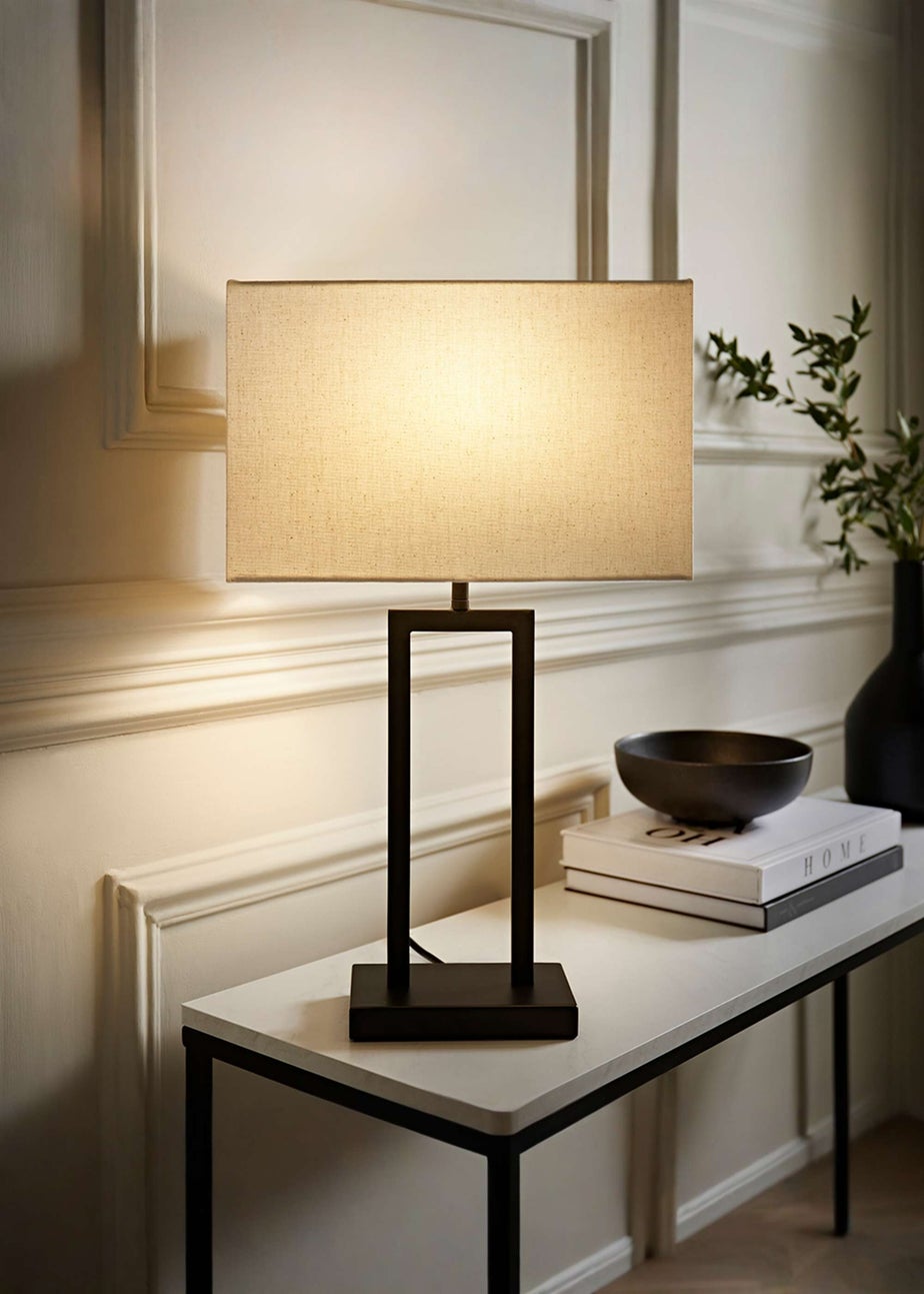 ValueLights Gloria Black Double Stem Table Lamp with Rectangular Lampshade