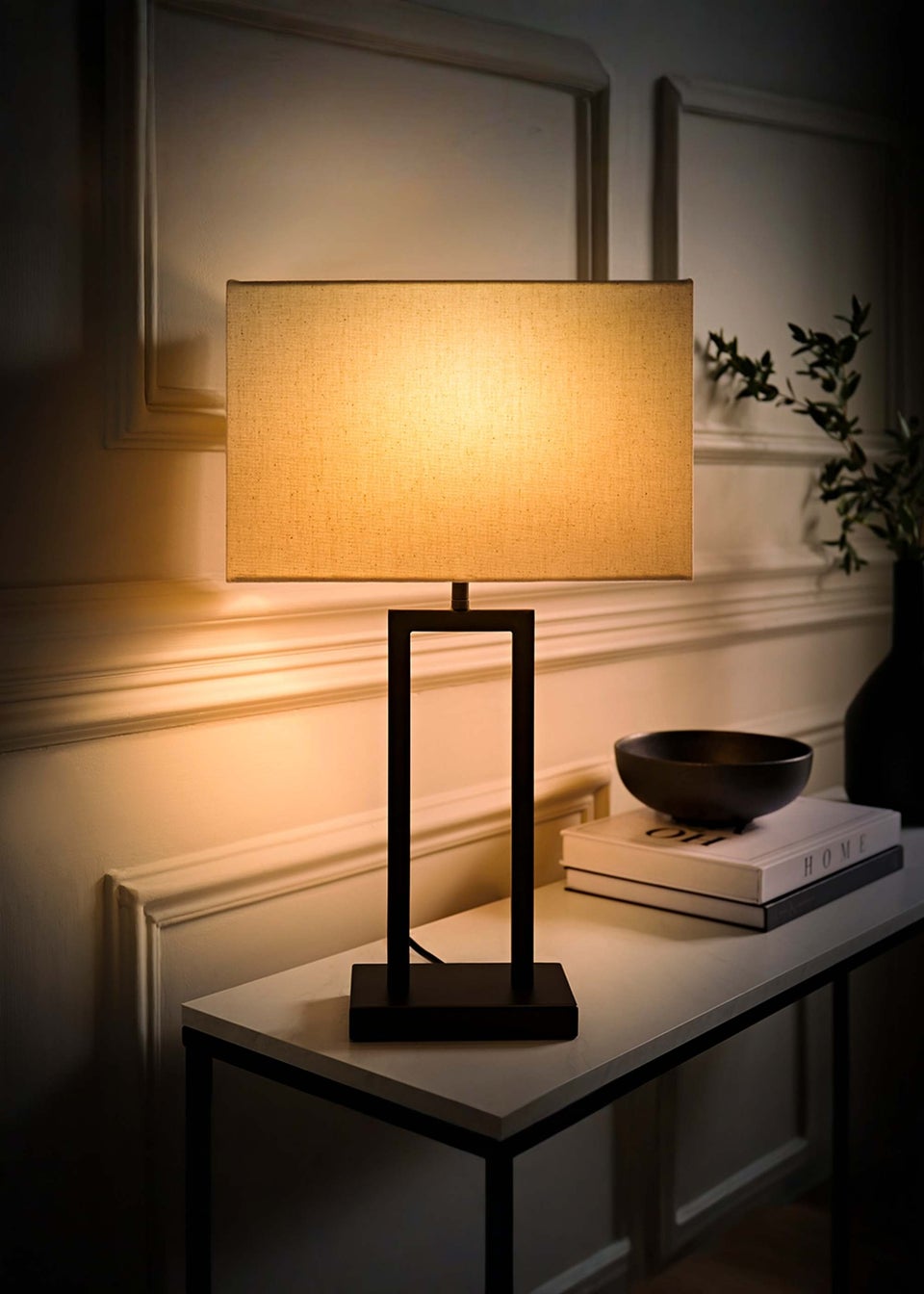 ValueLights Gloria Black Double Stem Table Lamp with Rectangular Lampshade
