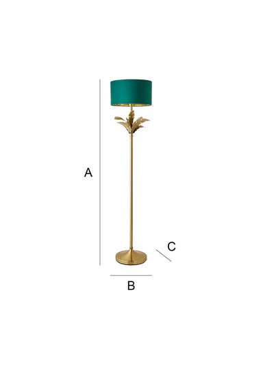 ValueLights Christina Gold Palm Leaf Floor Lamp Green Velvet Lampshade