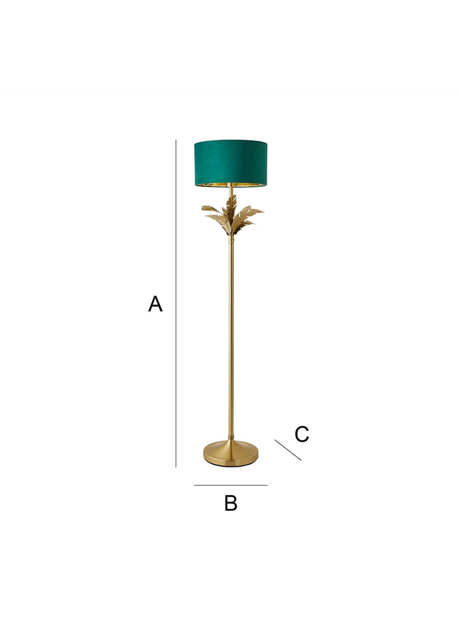 ValueLights Christina Gold Palm Leaf Floor Lamp Green Velvet Lampshade