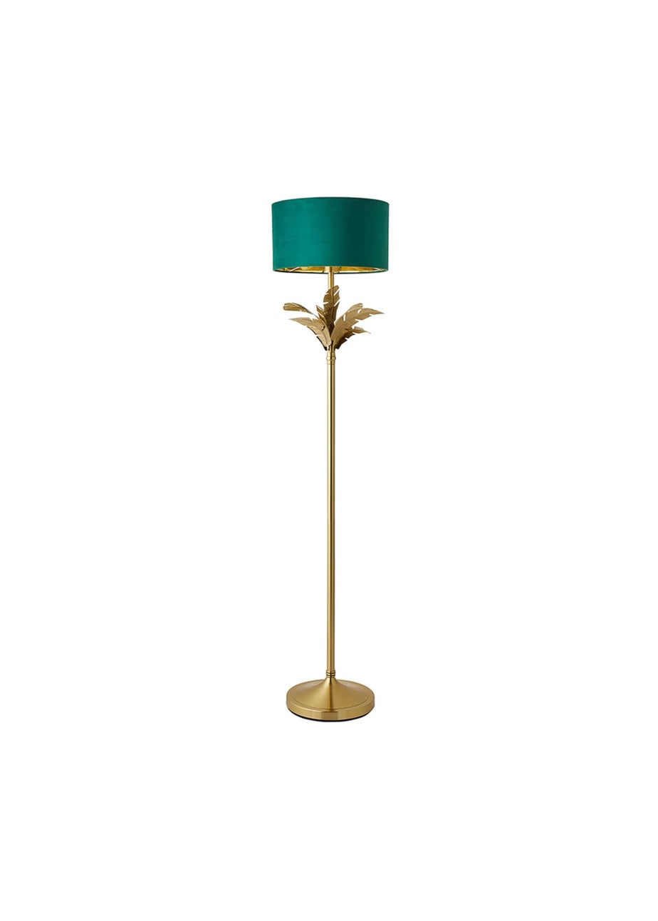 ValueLights Christina Gold Palm Leaf Floor Lamp Green Velvet Lampshade