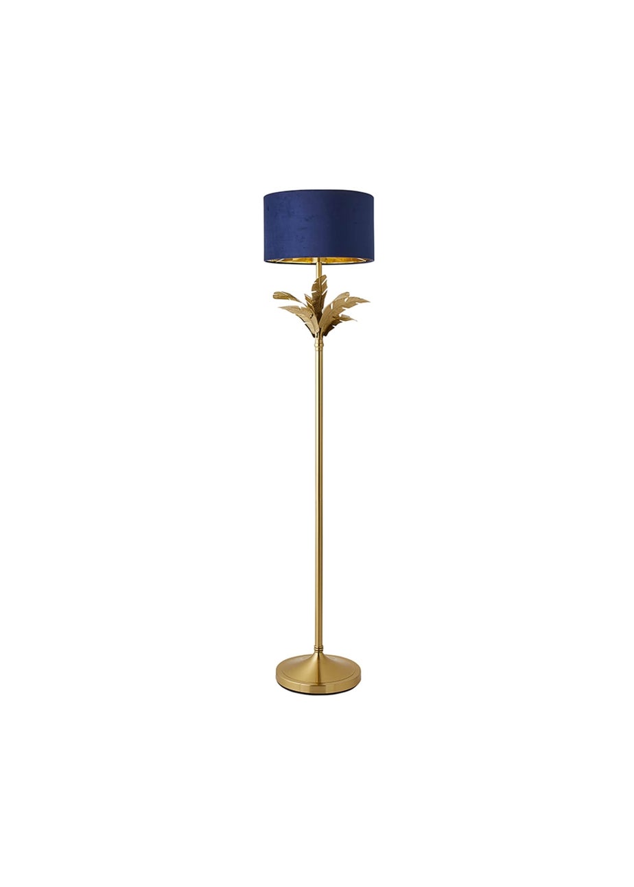 ValueLights Christina Gold Palm Leaf Floor Lamp Navy Velvet Lampshade