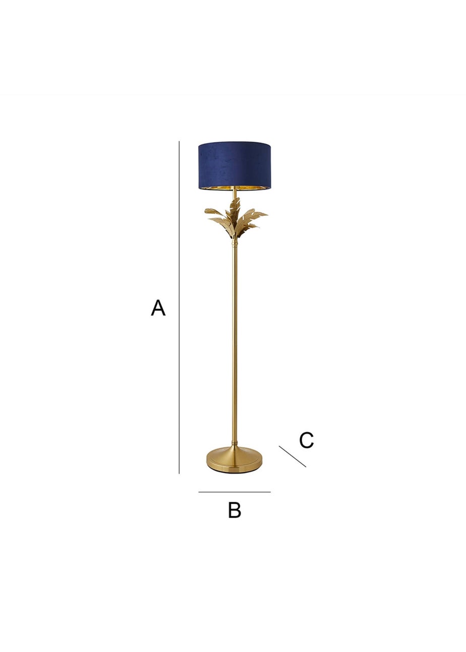 ValueLights Christina Gold Palm Leaf Floor Lamp Navy Velvet Lampshade