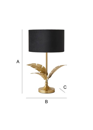 ValueLights Christina Gold Palm Leaf Table Lamp Black Velvet Lampshade