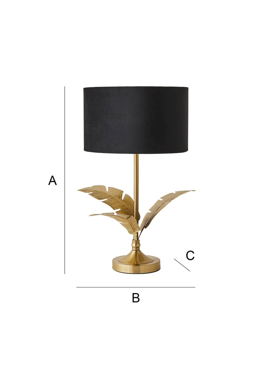 ValueLights Christina Gold Palm Leaf Table Lamp Black Velvet Lampshade