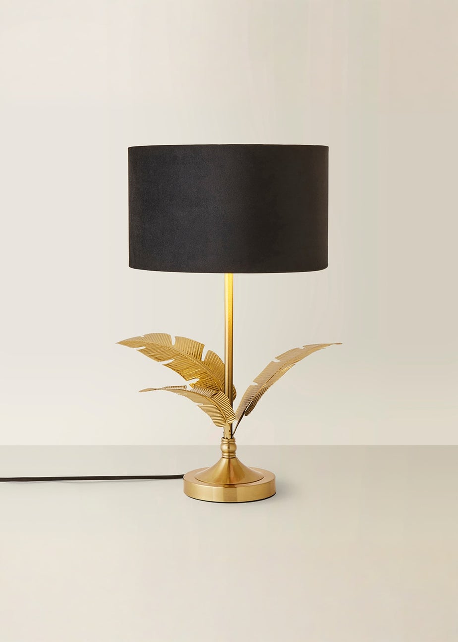 ValueLights Christina Gold Palm Leaf Table Lamp Black Velvet Lampshade