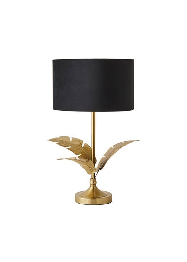 ValueLights Christina Gold Palm Leaf Table Lamp Black Velvet Lampshade