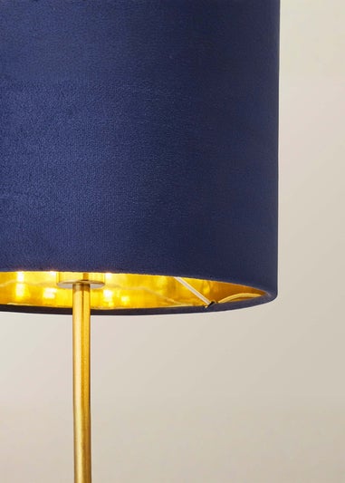 ValueLights Christina Gold Palm Leaf Table Lamp Navy Velvet Lampshade