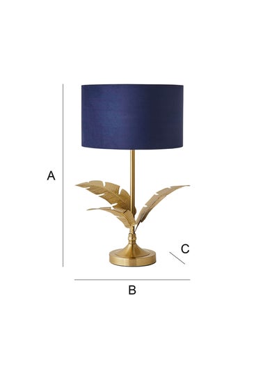 ValueLights Christina Gold Palm Leaf Table Lamp Navy Velvet Lampshade