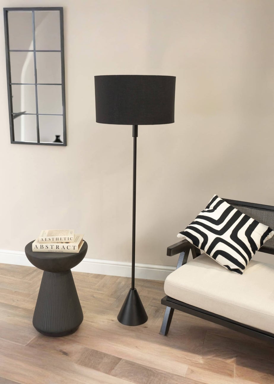 ValueLights Mitch Wood Triangle Floor Lamp Black Lampshade