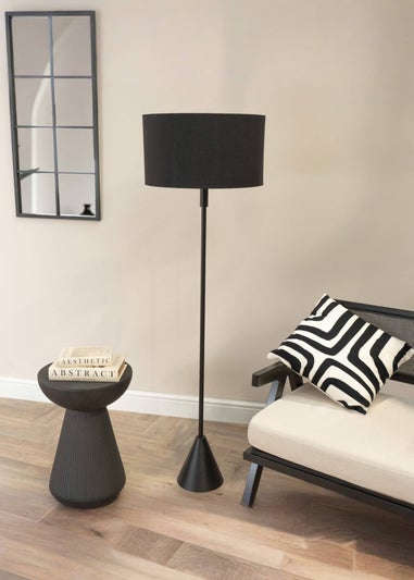 ValueLights Mitch Wood Triangle Floor Lamp Black Lampshade