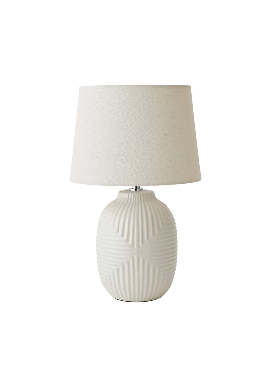 ValueLights Harrison White Ribbed Medium Table Lamp