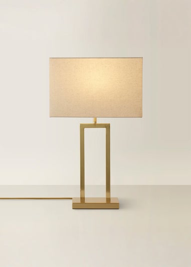 ValueLights Gloria Gold Double Stem Table Lamp with Rectangular Lampshade